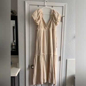 Puff-sleeve Maxi Dress, Size M/L
